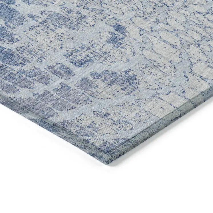 8' X 10' Sky Blue And Ivory Abstract Washable Indoor Outdoor Area Rug