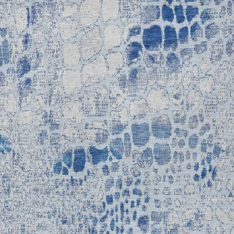 10' X 14' Sky Blue And Ivory Abstract Washable Indoor Outdoor Area Rug