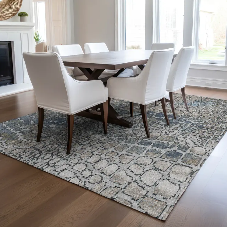 3' X 5' Silver Blue And Brown Abstract Washable Indoor Outdoor Area Rug