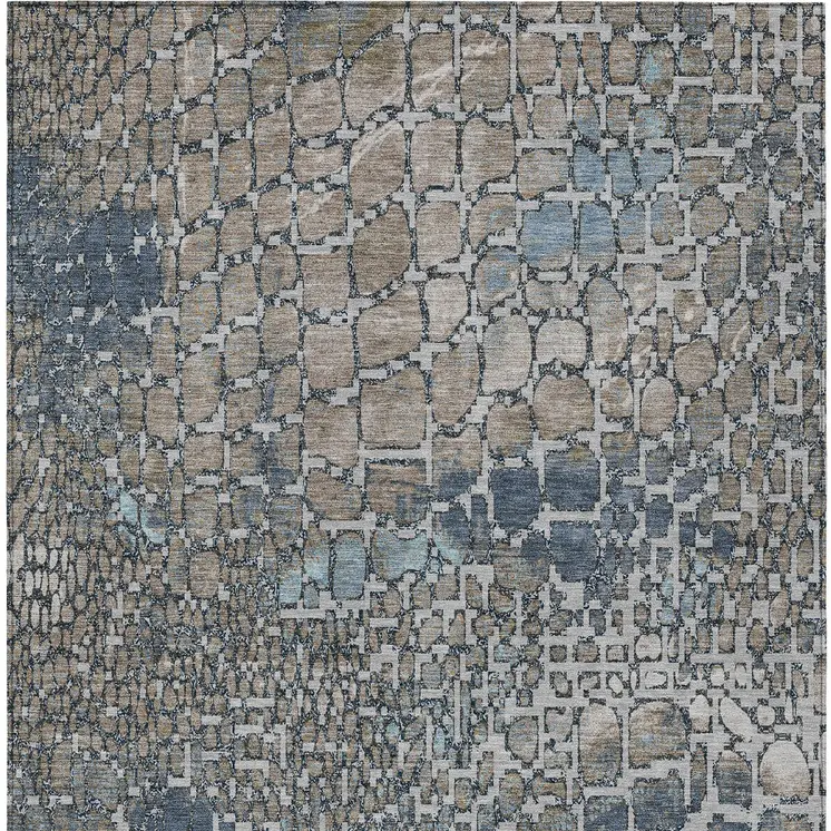 5' X 8' Silver Blue And Brown Abstract Washable Indoor Outdoor Area Rug