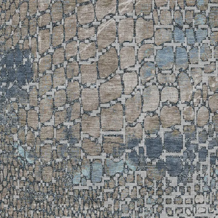 5' X 8' Silver Blue And Brown Abstract Washable Indoor Outdoor Area Rug