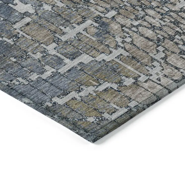 9' X 12' Silver Blue And Brown Abstract Washable Indoor Outdoor Area Rug