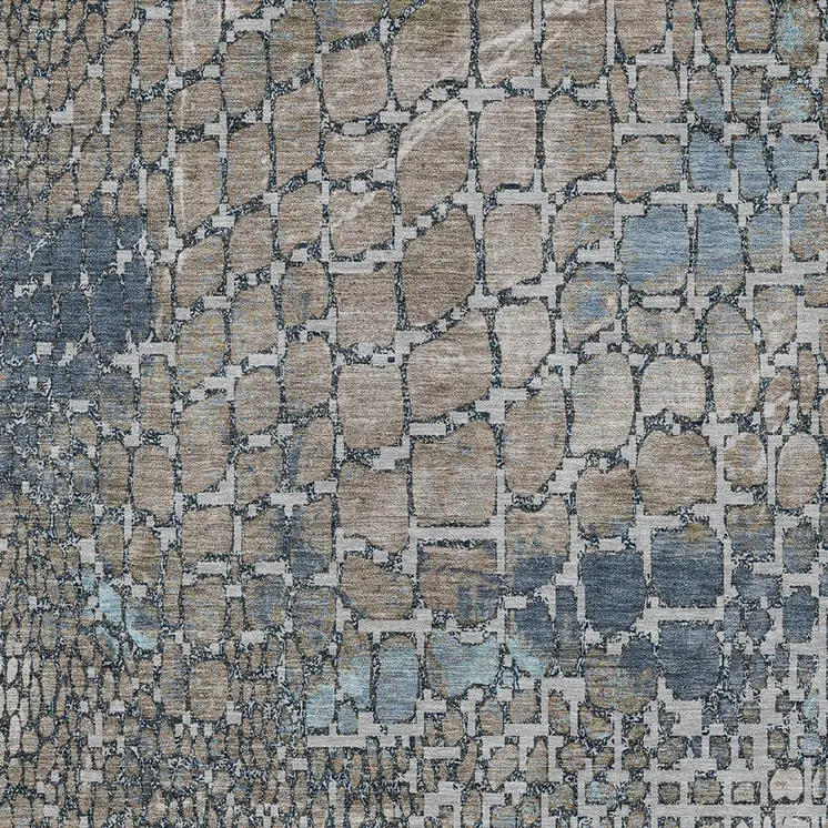 9' X 12' Silver Blue And Brown Abstract Washable Indoor Outdoor Area Rug