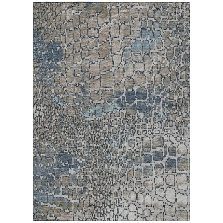 10' X 14' Silver Blue And Brown Abstract Washable Indoor Outdoor Area Rug