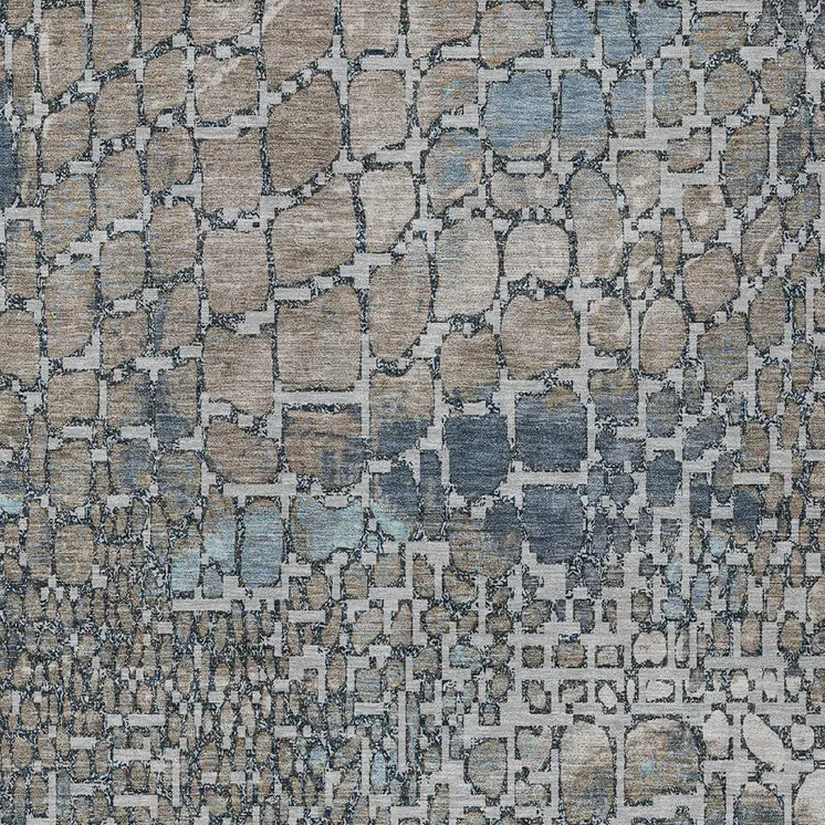 10' X 14' Silver Blue And Brown Abstract Washable Indoor Outdoor Area Rug