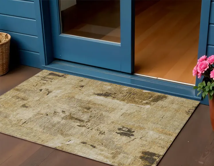 3' X 5' Beige And Brown Abstract Washable Indoor Outdoor Area Rug