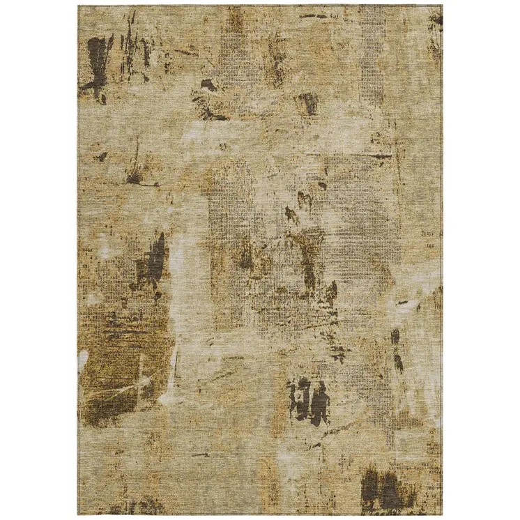 5' X 8' Beige And Brown Abstract Washable Indoor Outdoor Area Rug