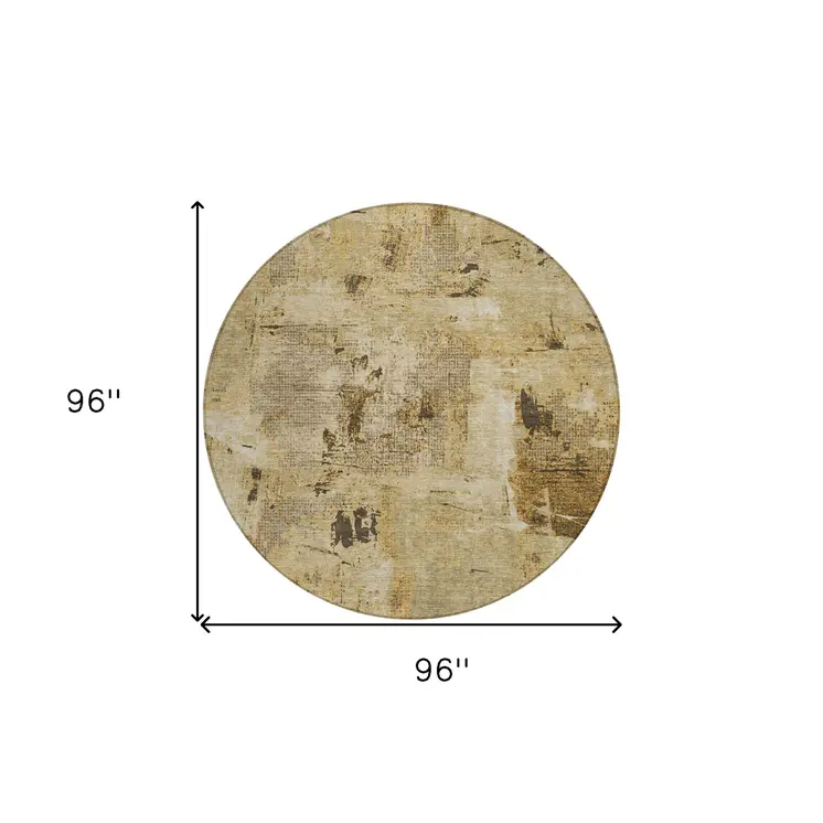 8' Beige And Brown Round Abstract Washable Indoor Outdoor Area Rug