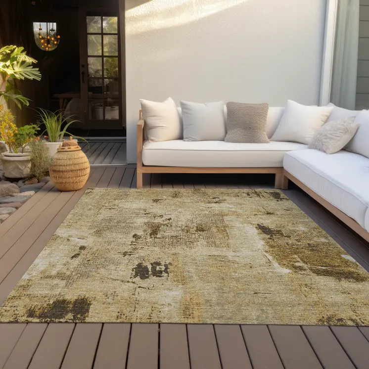 10' X 14' Beige And Brown Abstract Washable Indoor Outdoor Area Rug