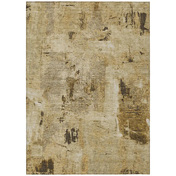 10' X 14' Beige And Brown Abstract Washable Indoor Outdoor Area Rug
