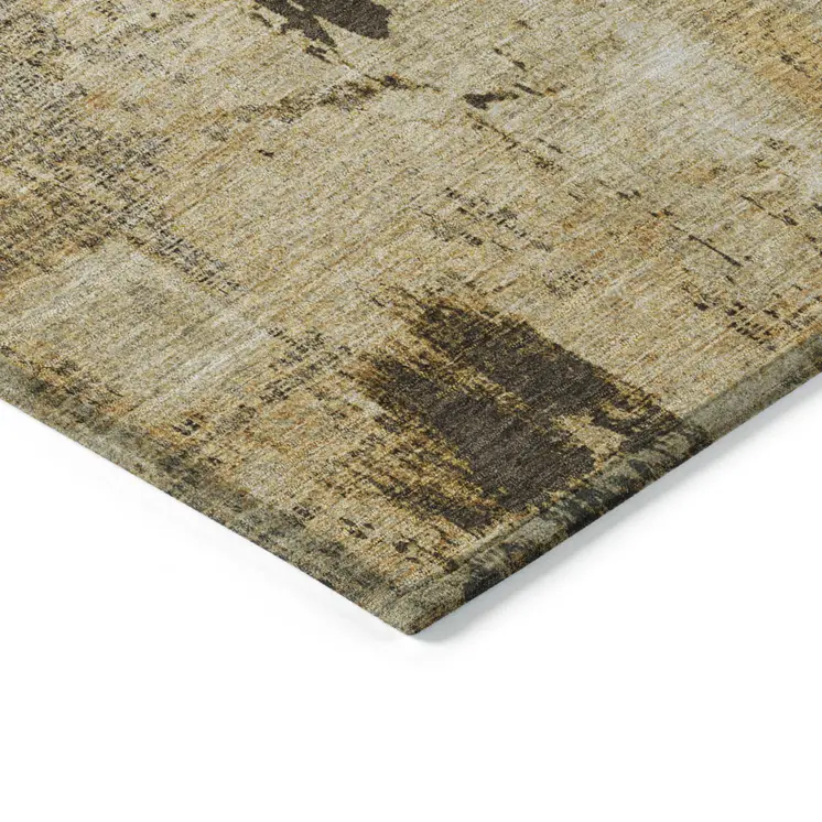 10' X 14' Beige And Brown Abstract Washable Indoor Outdoor Area Rug