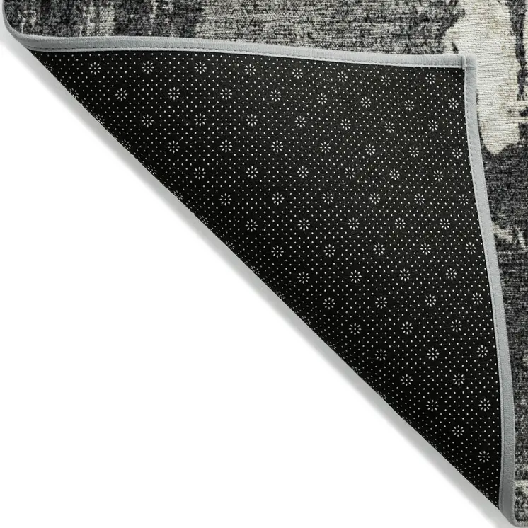 8' X 10' Black Gray And Ivory Abstract Washable Indoor Outdoor Area Rug