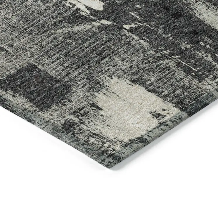 9' X 12' Black Gray And Ivory Abstract Washable Indoor Outdoor Area Rug
