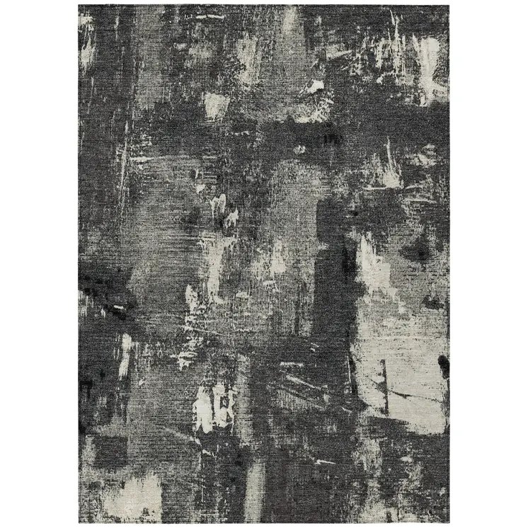 10' X 14' Black Gray And Ivory Abstract Washable Indoor Outdoor Area Rug
