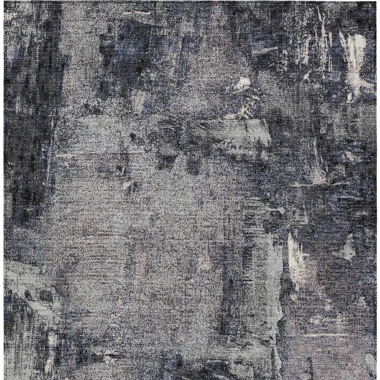 9' X 12' Charcoal Ivory And Blue Abstract Washable Indoor Outdoor Area Rug