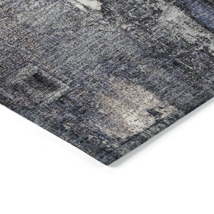 9' X 12' Charcoal Ivory And Blue Abstract Washable Indoor Outdoor Area Rug