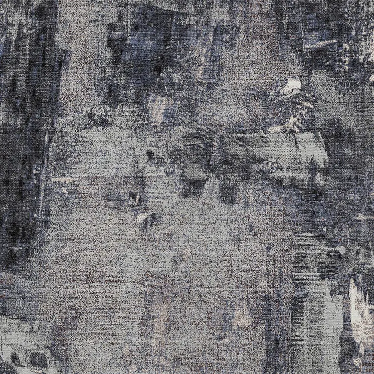 9' X 12' Charcoal Ivory And Blue Abstract Washable Indoor Outdoor Area Rug