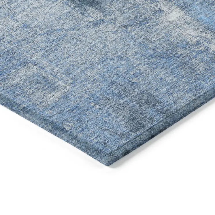 5' X 8' Denim Blue And Ivory Abstract Washable Indoor Outdoor Area Rug