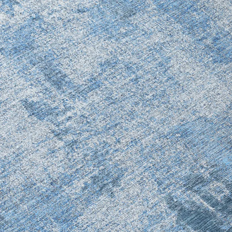 8' Denim Blue And Ivory Round Abstract Washable Indoor Outdoor Area Rug