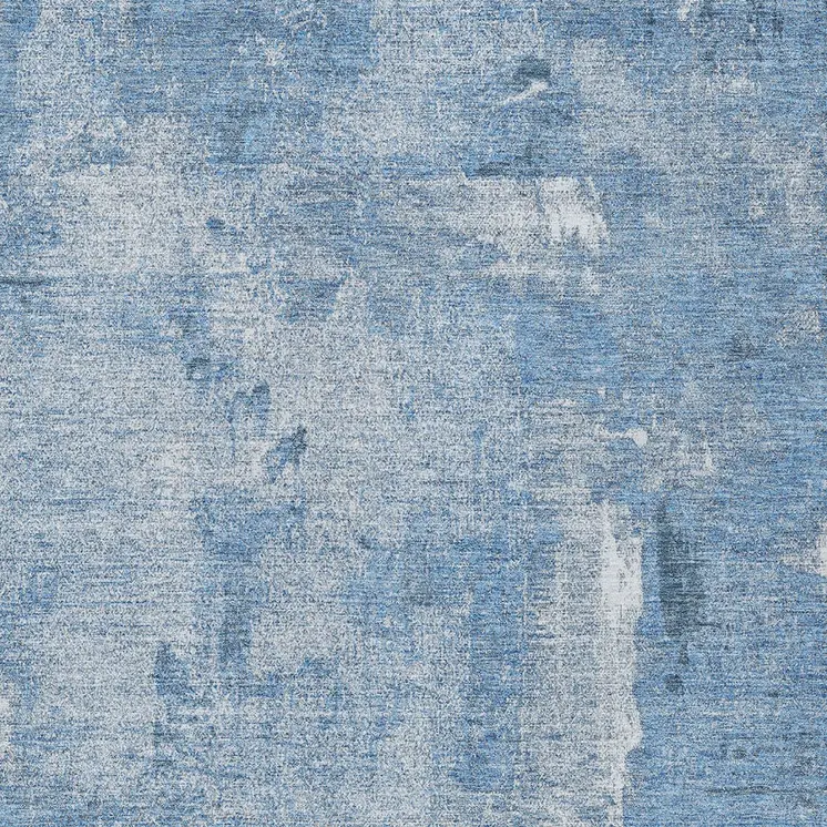 9' X 12' Denim Blue And Ivory Abstract Washable Indoor Outdoor Area Rug