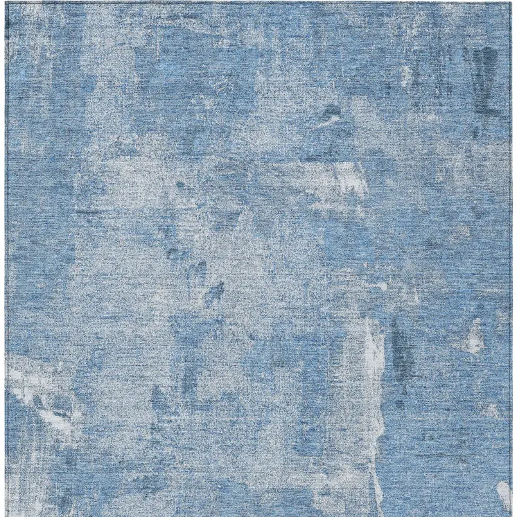 10' X 14' Denim Blue And Ivory Abstract Washable Indoor Outdoor Area Rug