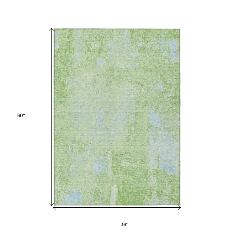 3' X 5' Green And Sky Blue Abstract Washable Indoor Outdoor Area Rug