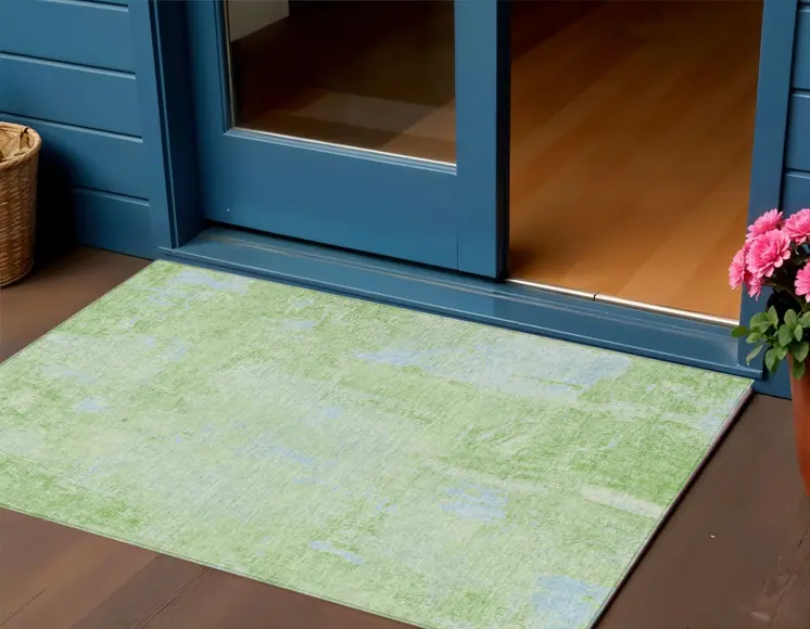 3' X 5' Green And Sky Blue Abstract Washable Indoor Outdoor Area Rug