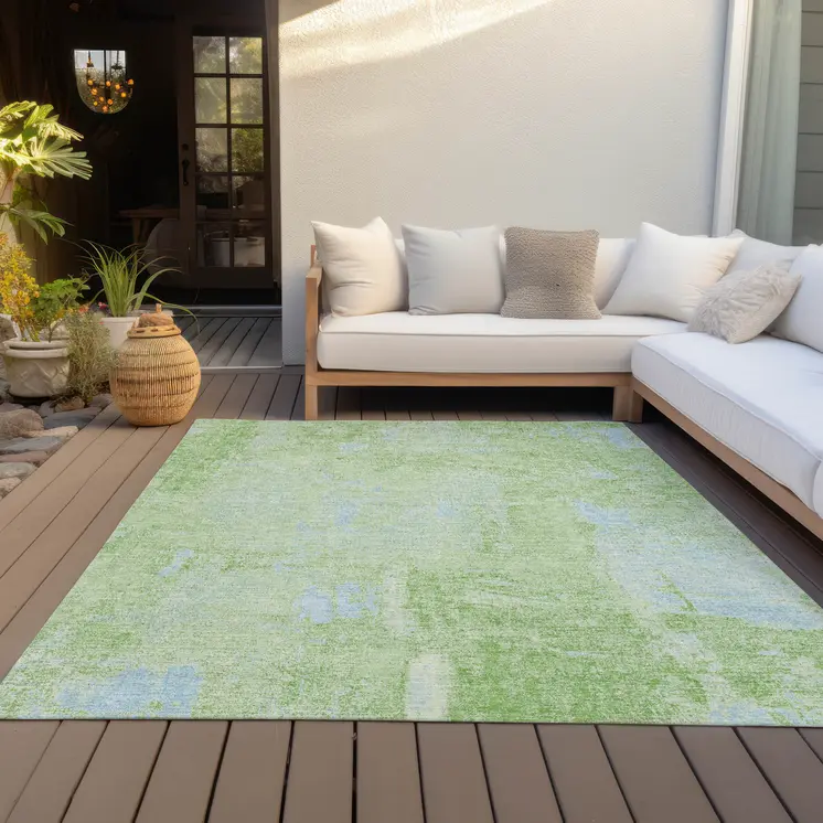 3' X 5' Green And Sky Blue Abstract Washable Indoor Outdoor Area Rug