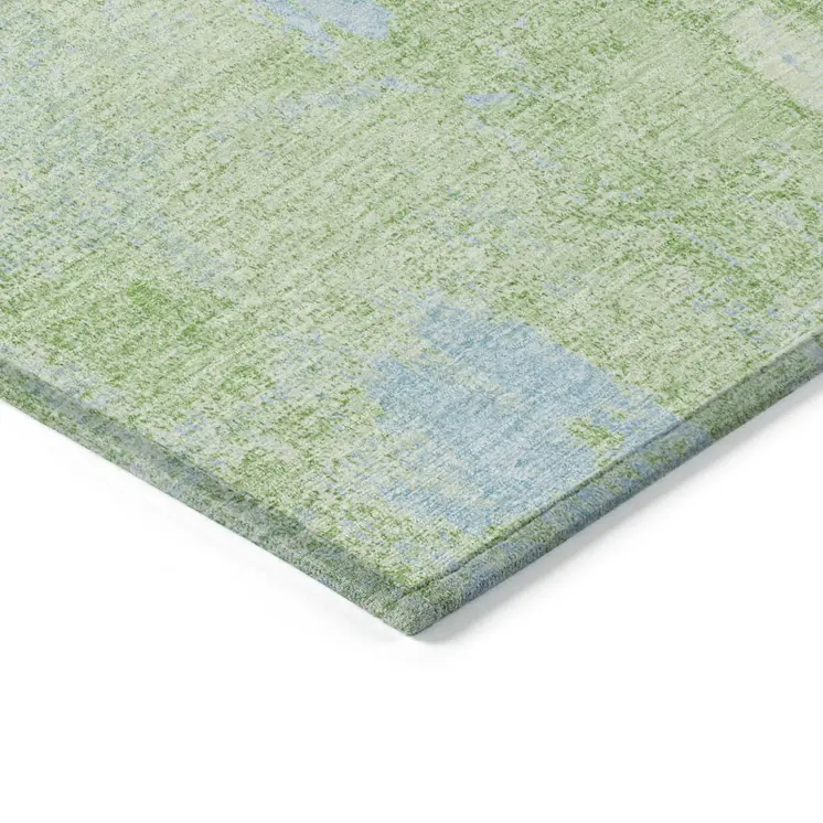3' X 5' Green And Sky Blue Abstract Washable Indoor Outdoor Area Rug