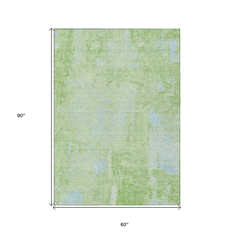 5' X 8' Green And Sky Blue Abstract Washable Indoor Outdoor Area Rug