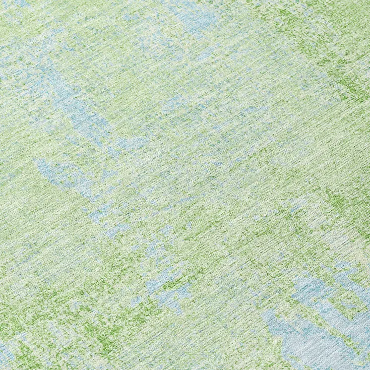 8' Green And Sky Blue Round Abstract Washable Indoor Outdoor Area Rug