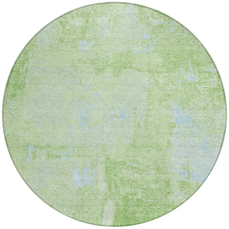 8' Green And Sky Blue Round Abstract Washable Indoor Outdoor Area Rug