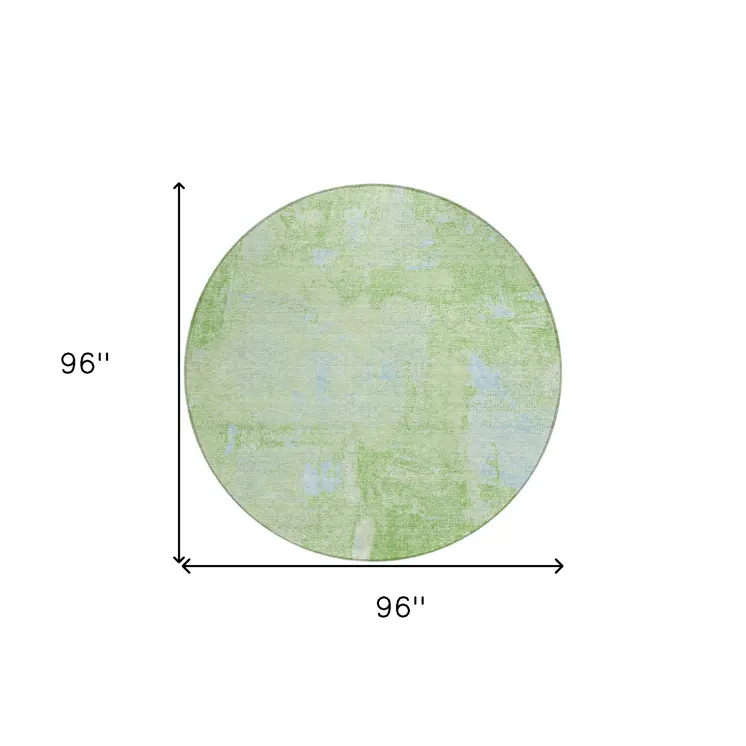 8' Green And Sky Blue Round Abstract Washable Indoor Outdoor Area Rug