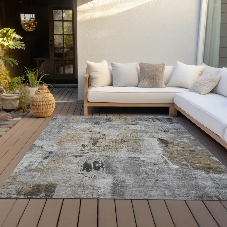 5' X 8' Gray Ivory And Brown Abstract Washable Indoor Outdoor Area Rug