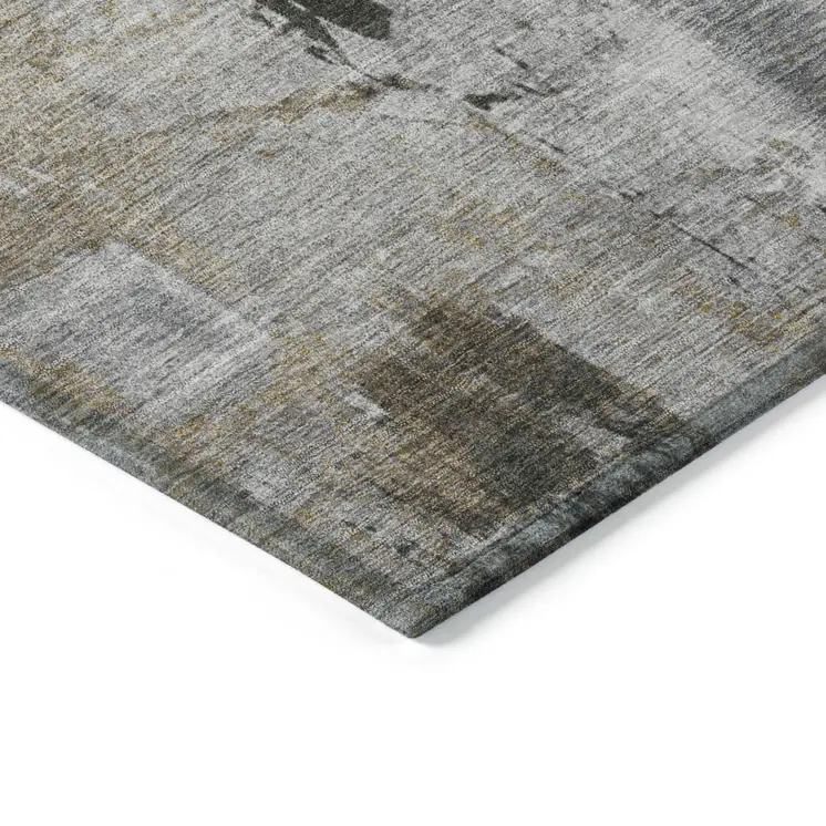 5' X 8' Gray Ivory And Brown Abstract Washable Indoor Outdoor Area Rug
