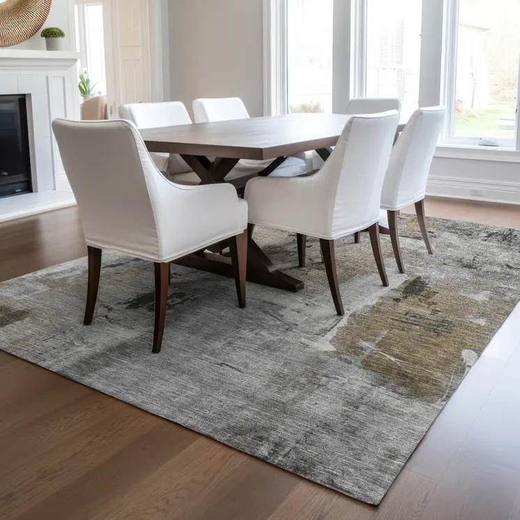 5' X 8' Gray Ivory And Brown Abstract Washable Indoor Outdoor Area Rug