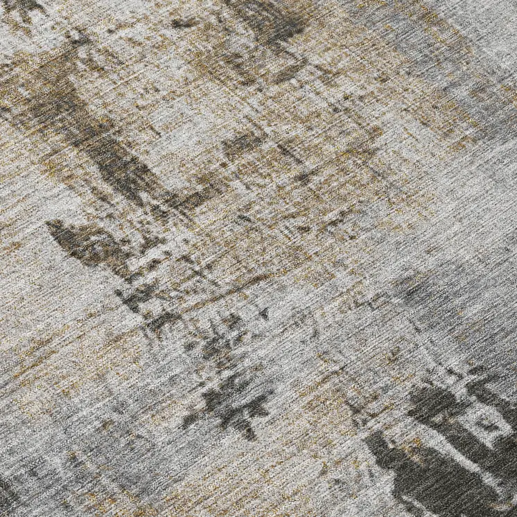 8' Gray Ivory And Brown Round Abstract Washable Indoor Outdoor Area Rug