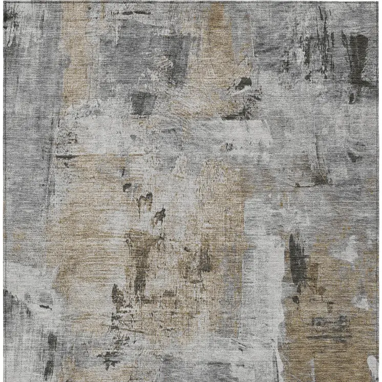 9' X 12' Gray Ivory And Brown Abstract Washable Indoor Outdoor Area Rug