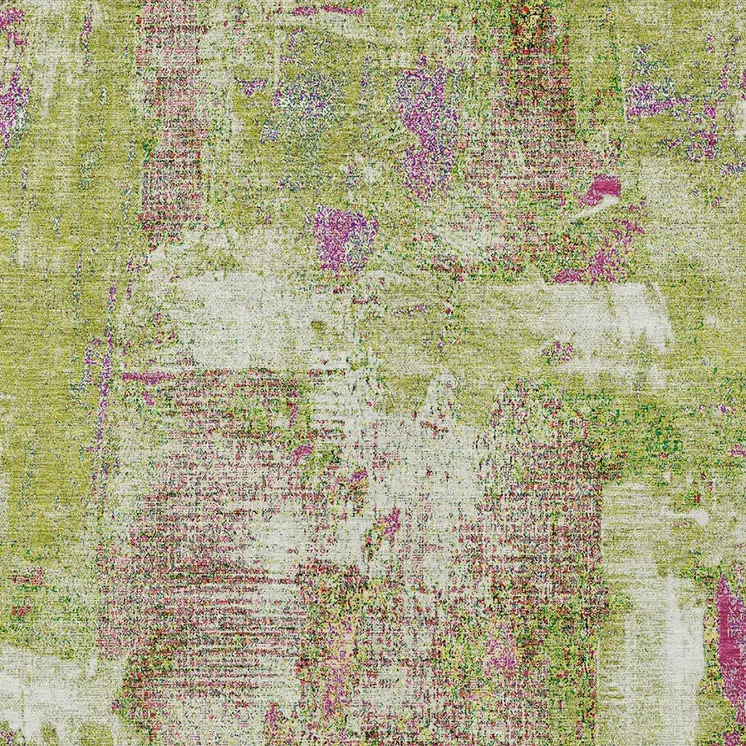 5' X 8' Lime Green Ivory And Pink Abstract Washable Indoor Outdoor Area Rug