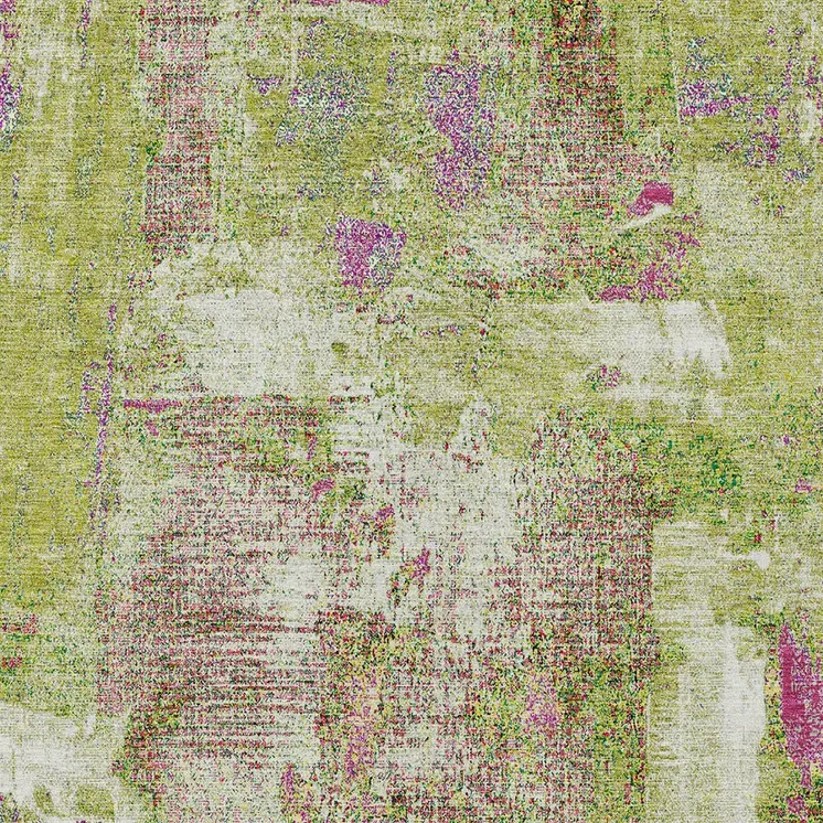8' X 10' Lime Green Ivory And Pink Abstract Washable Indoor Outdoor Area Rug