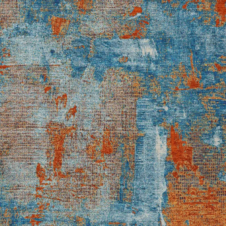 10' X 14' Navy Blue Orange And Ivory Abstract Washable Indoor Outdoor Area Rug