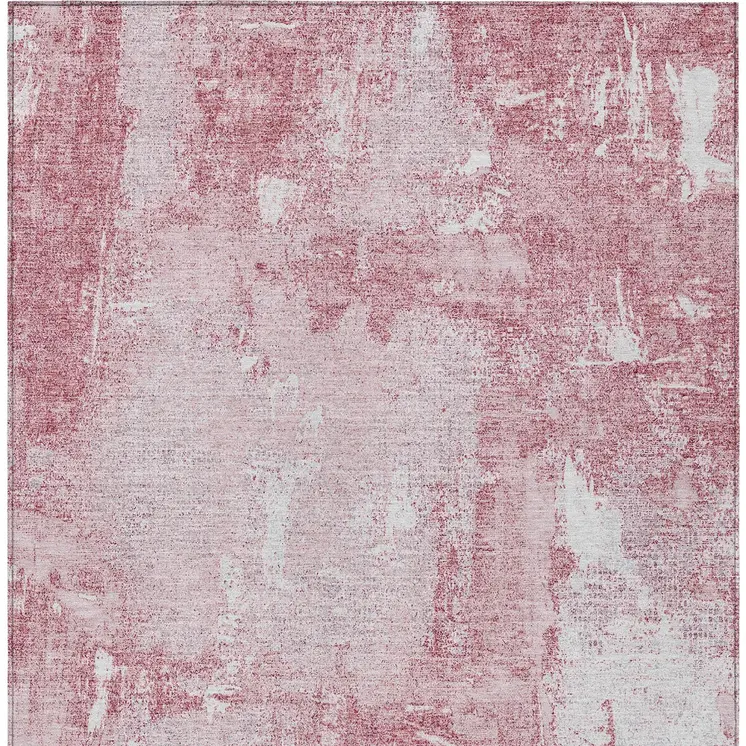 3' X 5' Pink And Ivory Abstract Washable Indoor Outdoor Area Rug