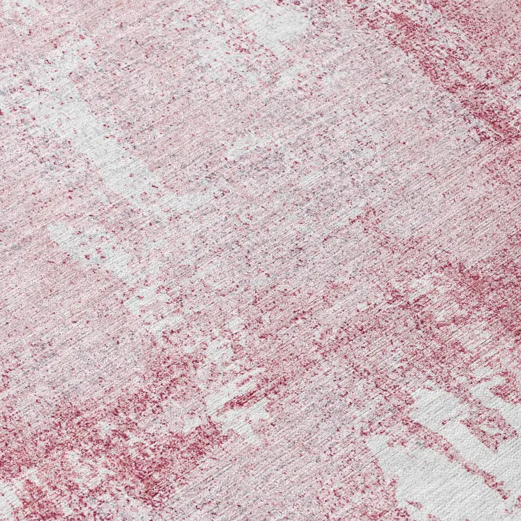 8' Pink And Ivory Round Abstract Washable Indoor Outdoor Area Rug