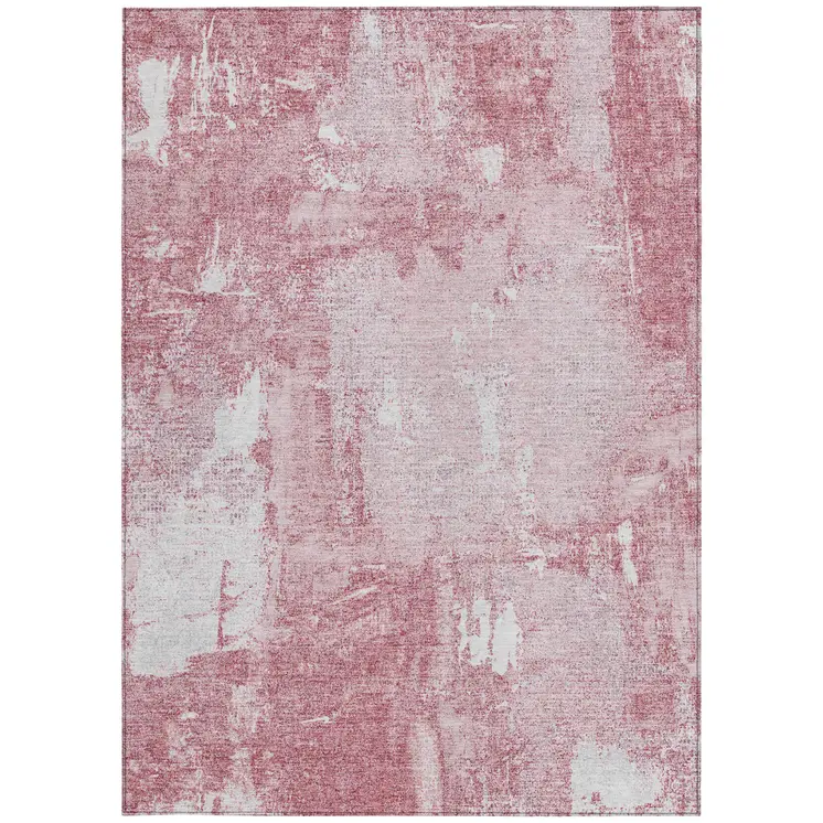 9' X 12' Pink And Ivory Abstract Washable Indoor Outdoor Area Rug