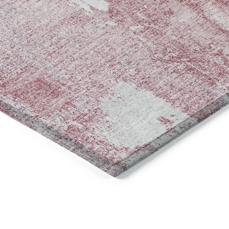 9' X 12' Pink And Ivory Abstract Washable Indoor Outdoor Area Rug
