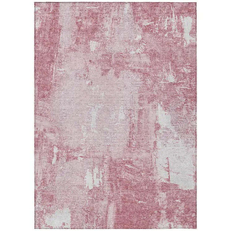 10' X 14' Pink And Ivory Abstract Washable Indoor Outdoor Area Rug