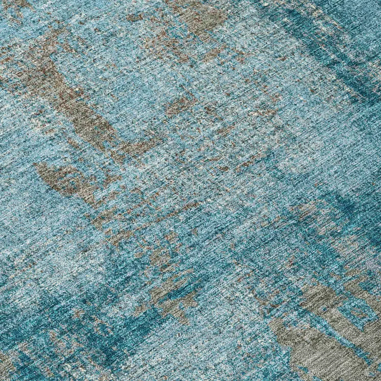 8' Teal Blue And Gray Round Abstract Washable Indoor Outdoor Area Rug