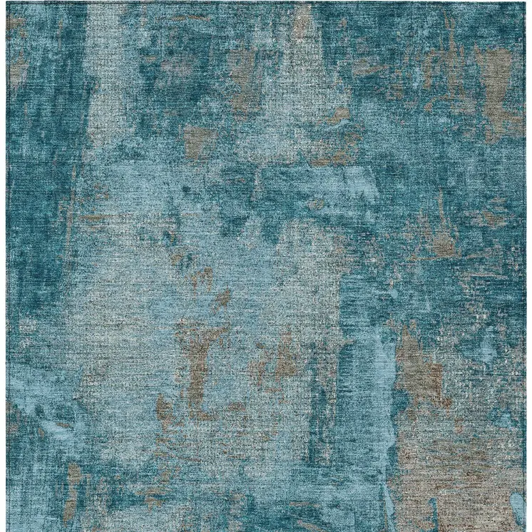 8' X 10' Teal Blue And Gray Abstract Washable Indoor Outdoor Area Rug