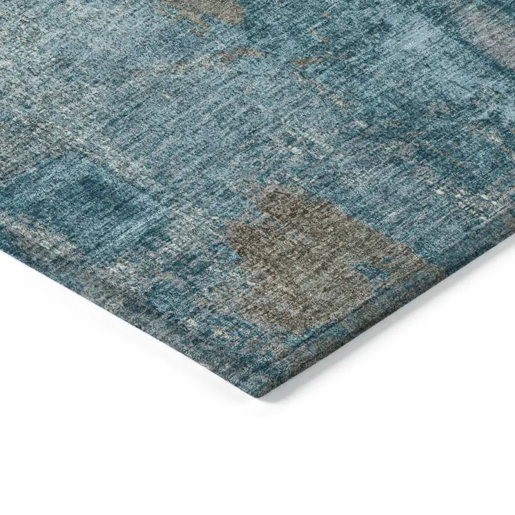 9' X 12' Teal Blue And Gray Abstract Washable Indoor Outdoor Area Rug