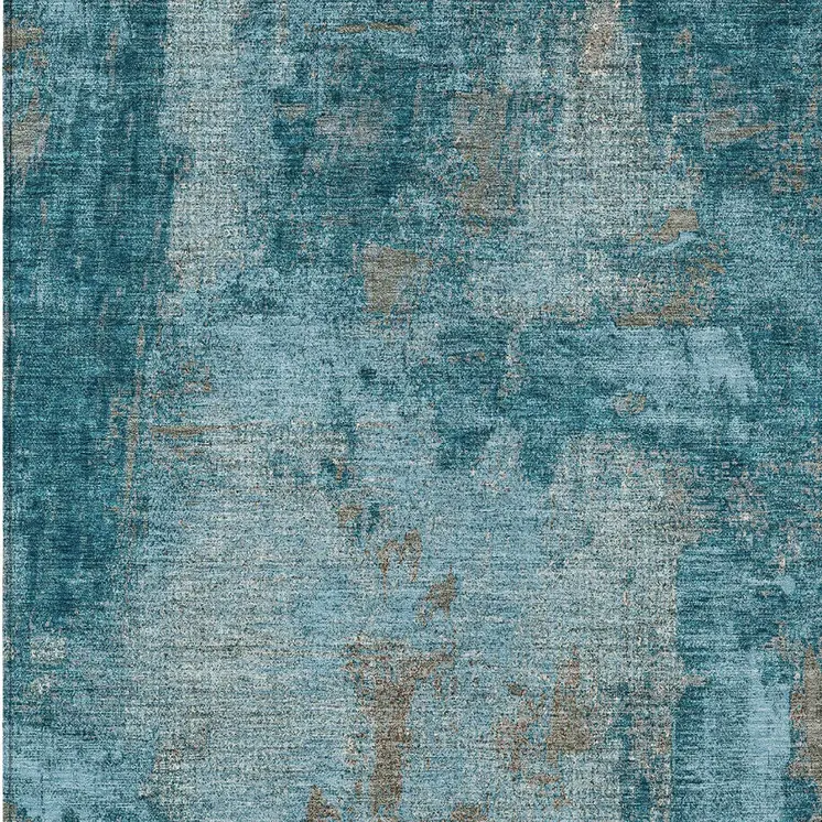 9' X 12' Teal Blue And Gray Abstract Washable Indoor Outdoor Area Rug